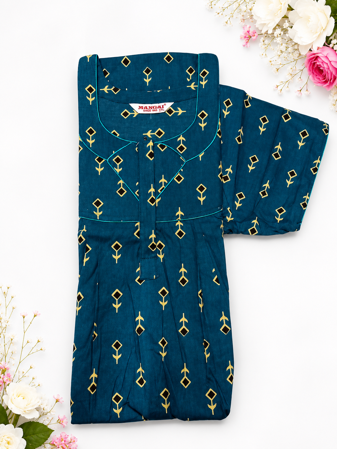 MANGAI Cotton Printed Pleated Model Half Sleeve 3XL Size Shrinkage Free Nighties (3PZ)