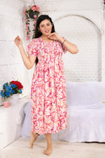 Alpine Smocking Maxi Frock Model Nightgown for Trendy Women's & Teenage Girl's | Stretchable Comfort to Body Fit | Side Pocket & Stylish Round Neck MAXI Gown for Women's Teenage Girl's (ASM)