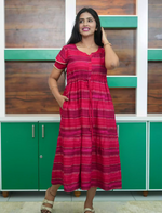 Rayon Stripe Print Gathering Maxi with Front Tie - Mangai Nighties