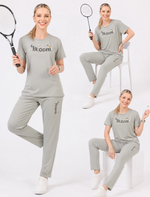 Mist Grey Tencel Printed Casual Night Suit - Mangai Nighties