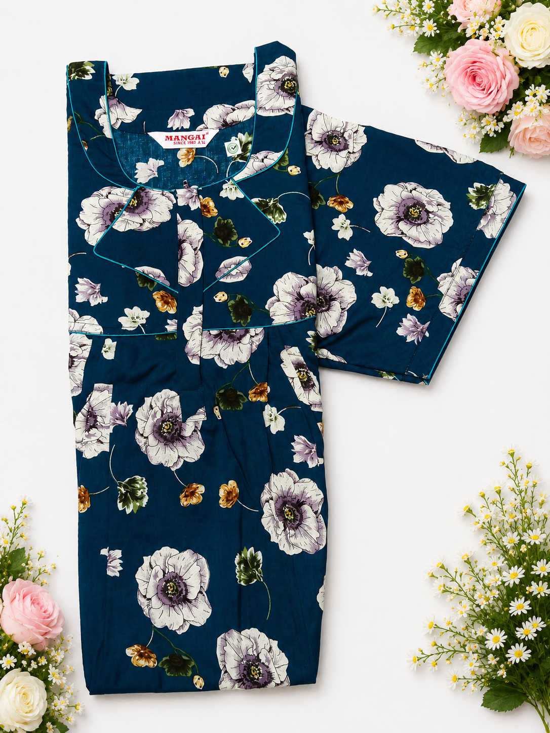 MANGAI Premium Cotton Printed Pleated Model Half Sleeve 4XL Size Shrinkage Free Nighties (4PZ)