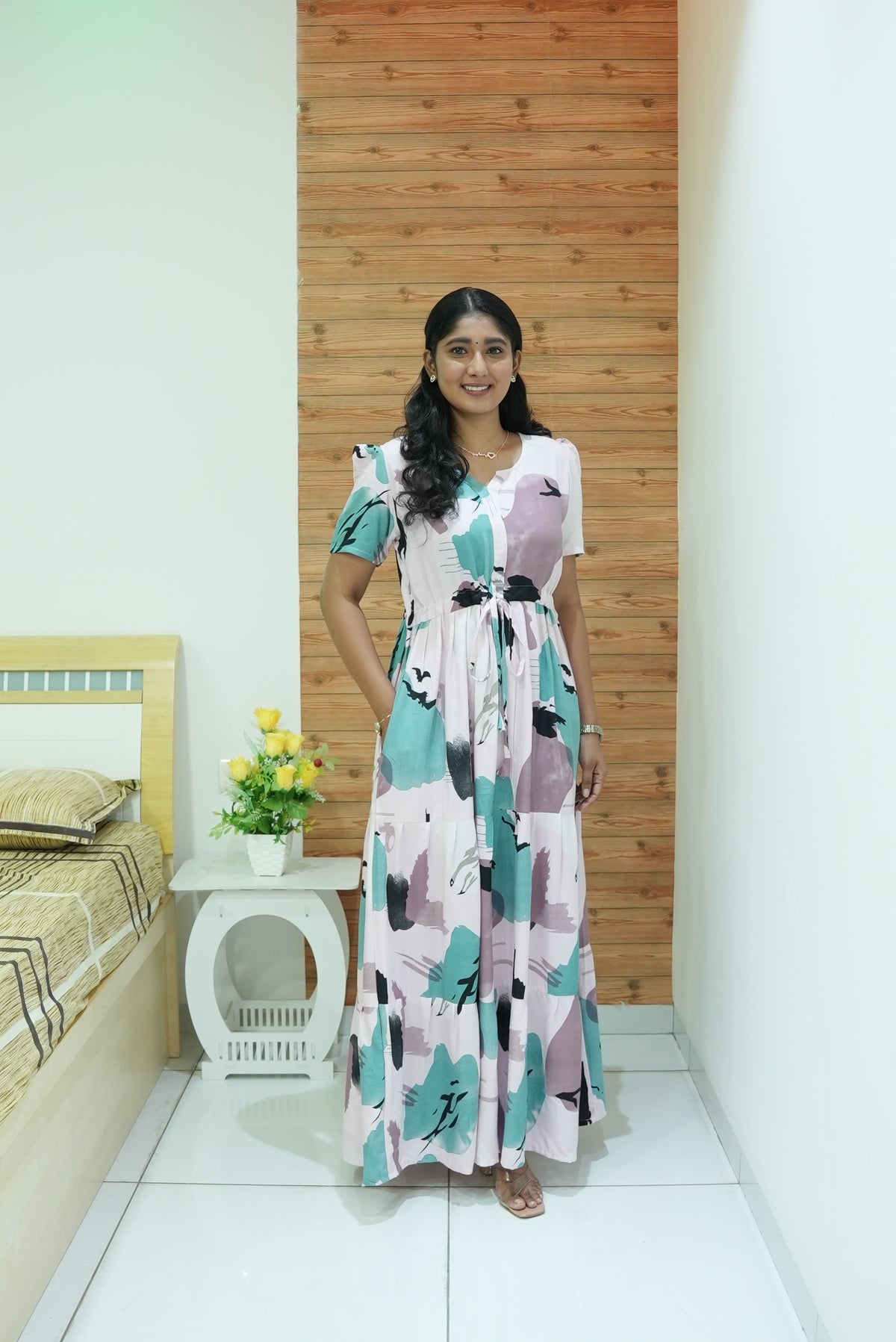 Stylish Arrivals Rayon Gathering Frock Model Night Gown's | Front Adjustable Gathering Style Rope Rope | Puff Sleeve | Trending Collection's for Stylish Women's (GFK)