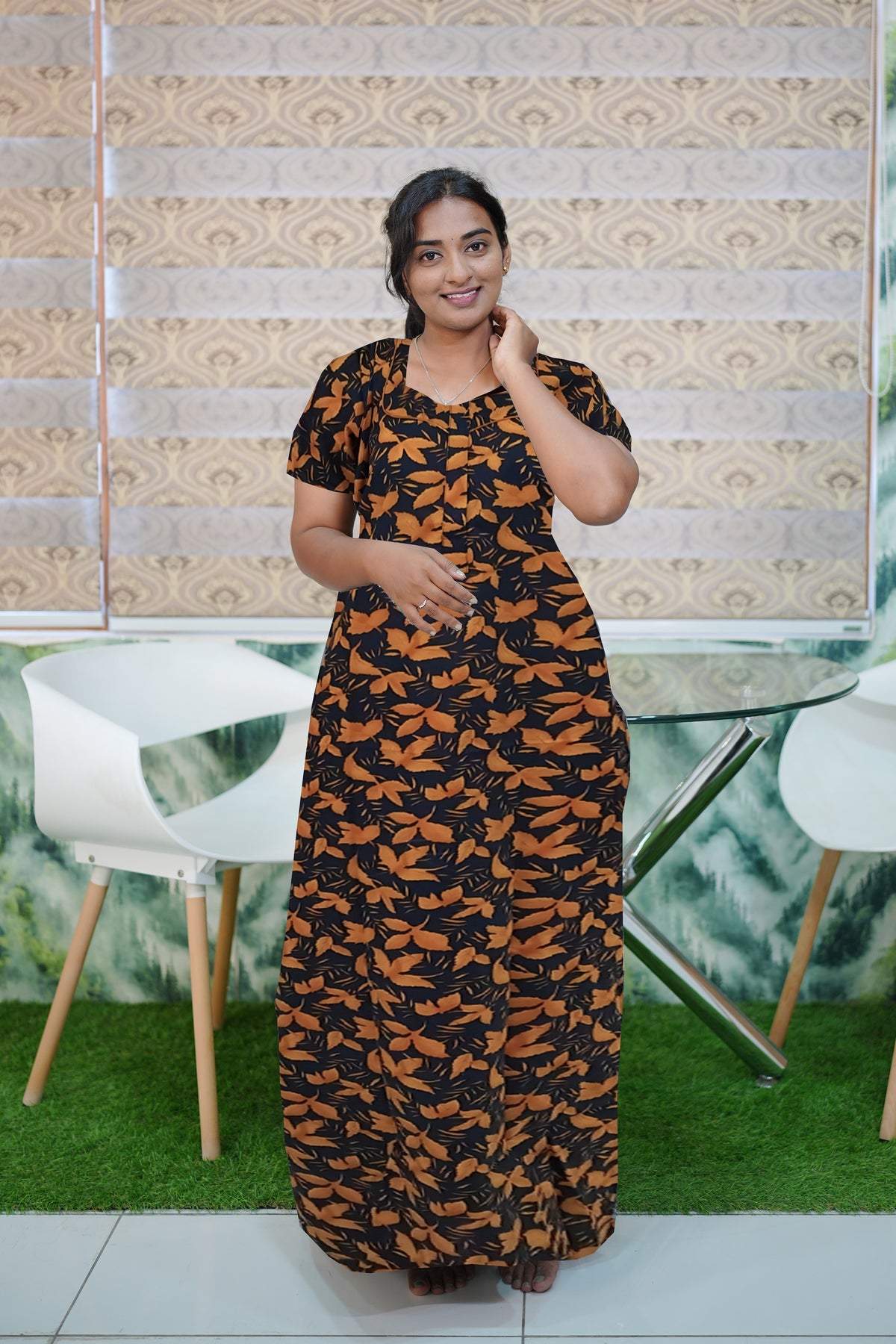 MANGAI Premium Cotton 60Inch Nighties - Fancy Neck | With Side Pocket | Shrinkage Free Nighties | Stylish Collection's for Trendy Women's - (60IN-FFN)