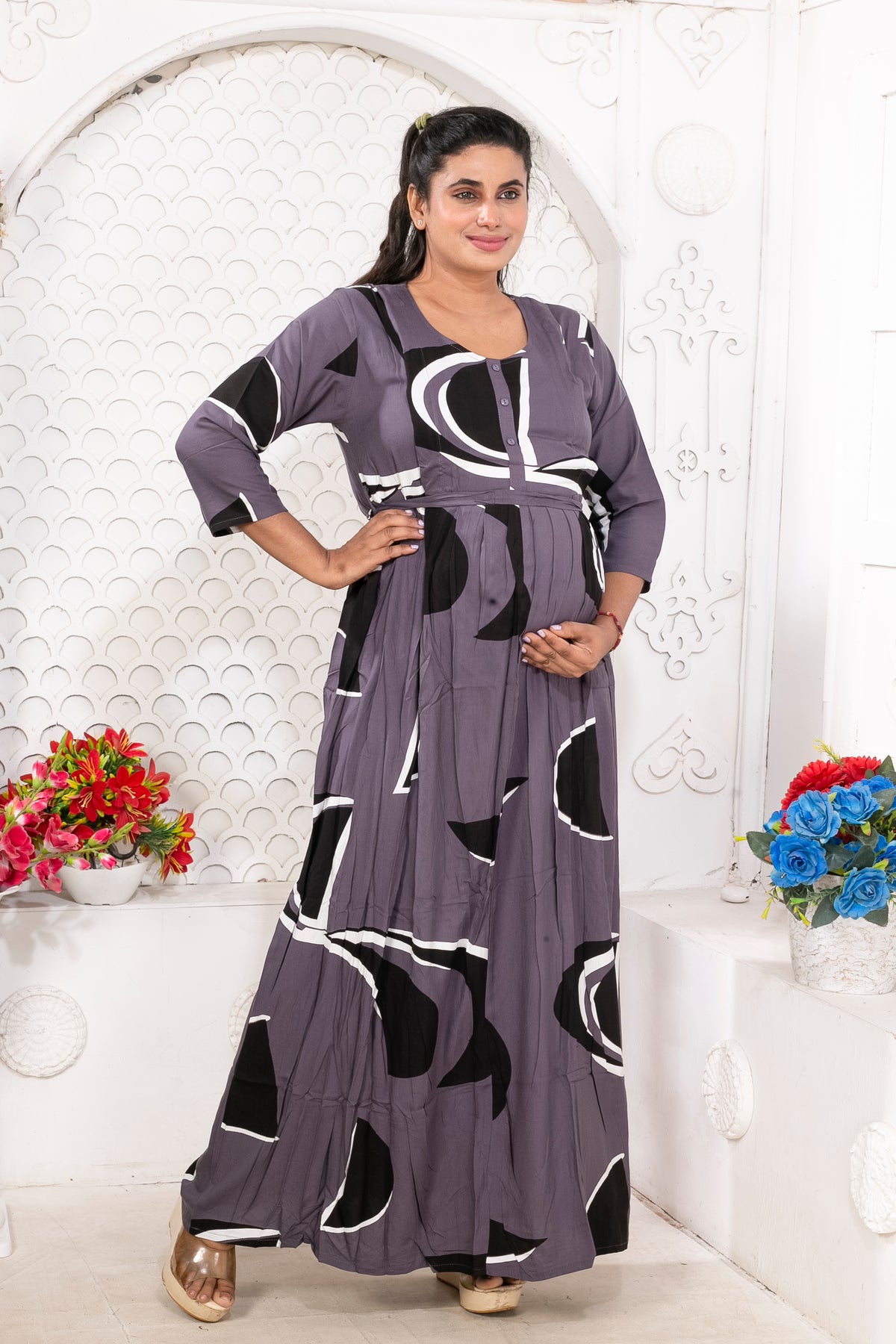 Soft Rayon4-IN-ONE Mom's Feeding & Casual Wear| Pre & Post Maternity Wear | Fancy Long Frock | Best Choice for Pregnancy Women (FIO-F)
