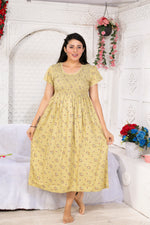 Alpine Smocking Maxi Frock Model Nightgown for Trendy Women's & Teenage Girl's | Stretchable Comfort to Body Fit | Side Pocket & Stylish Round Neck MAXI Gown for Women's Teenage Girl's (ASM)