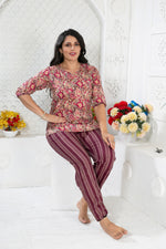 MANGAI Premium Cotton Printed Night Suits | Stylish Print's All Over | Top & Bottom Set | 3/4 Sleeve | Trendy Night Suits for Stylish Women's (CNS)