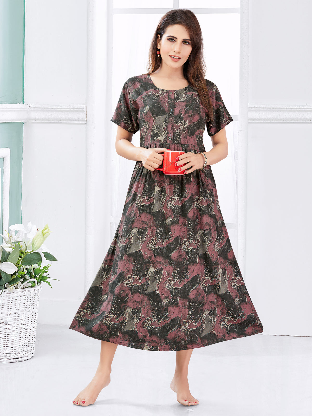 Rayon Gathering Frock Model Night Gown