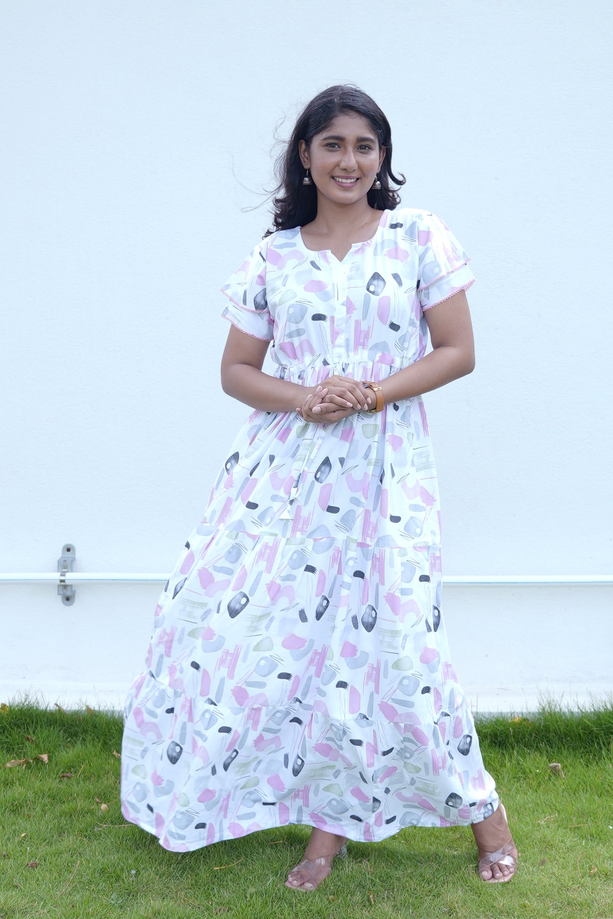 Stylish Arrivals Rayon Gathering Frock Model Night Gown's | Front Adjustable Gathering Style Rope Rope | Double Layer Sleeve | Trending Collection's for Stylish Women's (GFK)