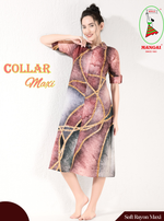 MANGAI Premium Rayon Collar MAXI Nighty for Women | Long Sleeve Stylish Nightwear for Women and Teenager | Perfect Stylish Nightwear (CM)