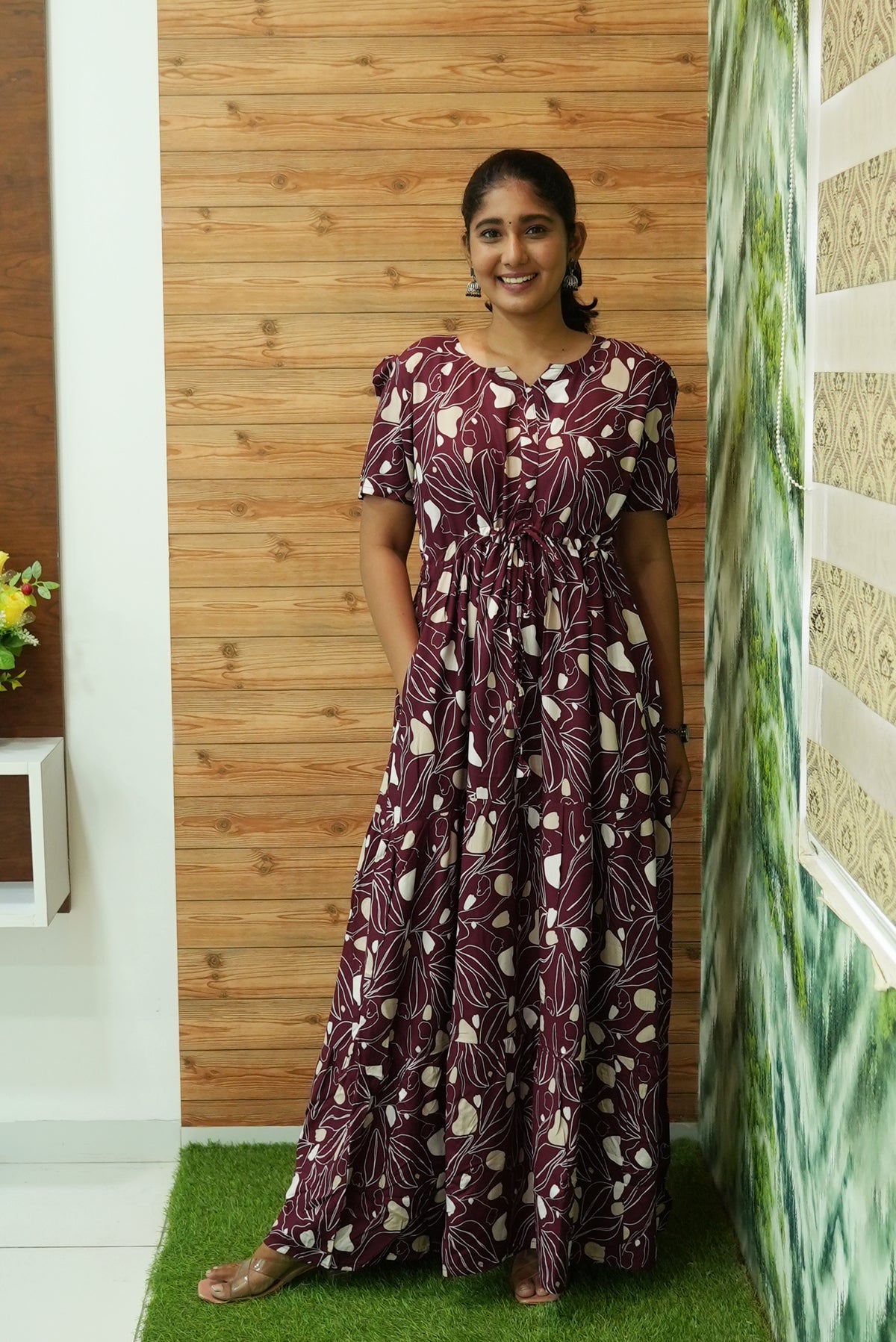 Stylish Arrivals Rayon Gathering Frock Model Night Gown's | Front Adjustable Gathering Style Rope Rope | Puff Sleeve | Trending Collection's for Stylish Women's (GFK)