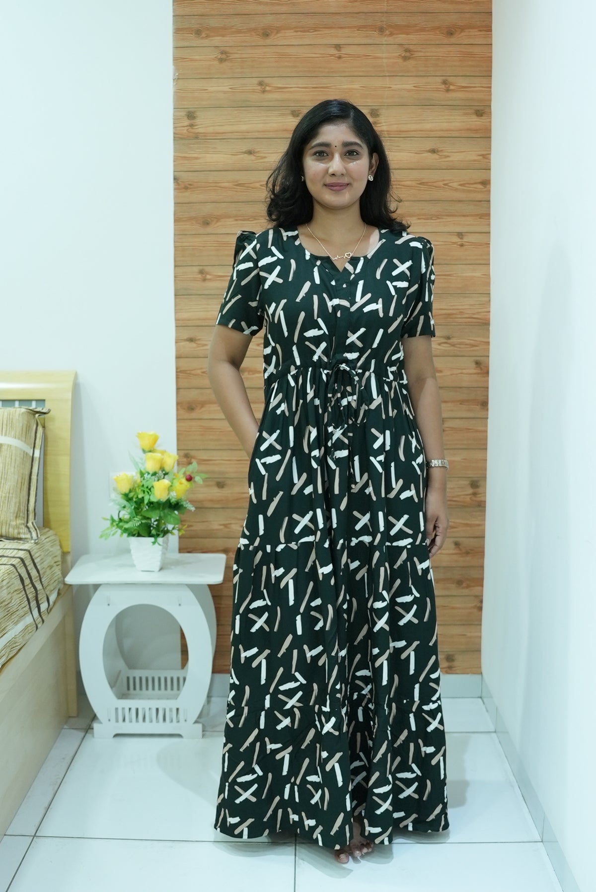 Stylish Arrivals Rayon Gathering Frock Model Night Gown's | Front Adjustable Gathering Style Rope Rope | Puff Sleeve | Trending Collection's for Stylish Women's (GFK)