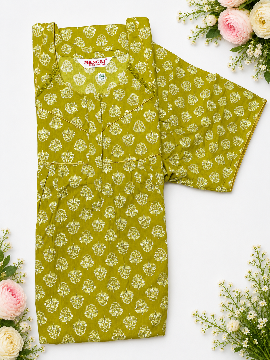 MANGAI Premium Cotton Printed Pleated Model Half Sleeve 4XL Size Nighties (4PZ)