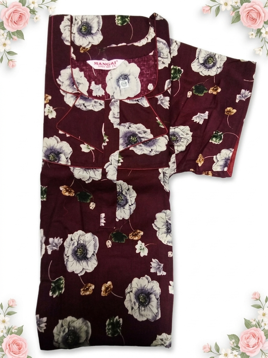 MANGAI Premium Cotton Printed Pleated Model Half Sleeve 5XL Size Shrinkage Free Nighties (5PZ)