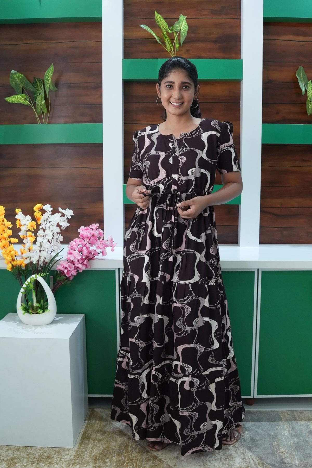 Stylish Arrivals Rayon Gathering Frock Model Night Gown's | Front Adjustable Gathering Style Rope Rope | Puff Sleeve | Trending Collection's for Stylish Women's (GFK)