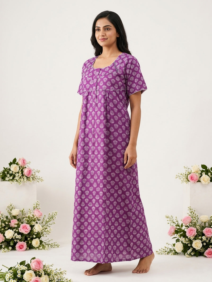 MANGAI Premium Cotton Printed Pleated Model Half Sleeve 4XL Size Nighties (4PZ)
