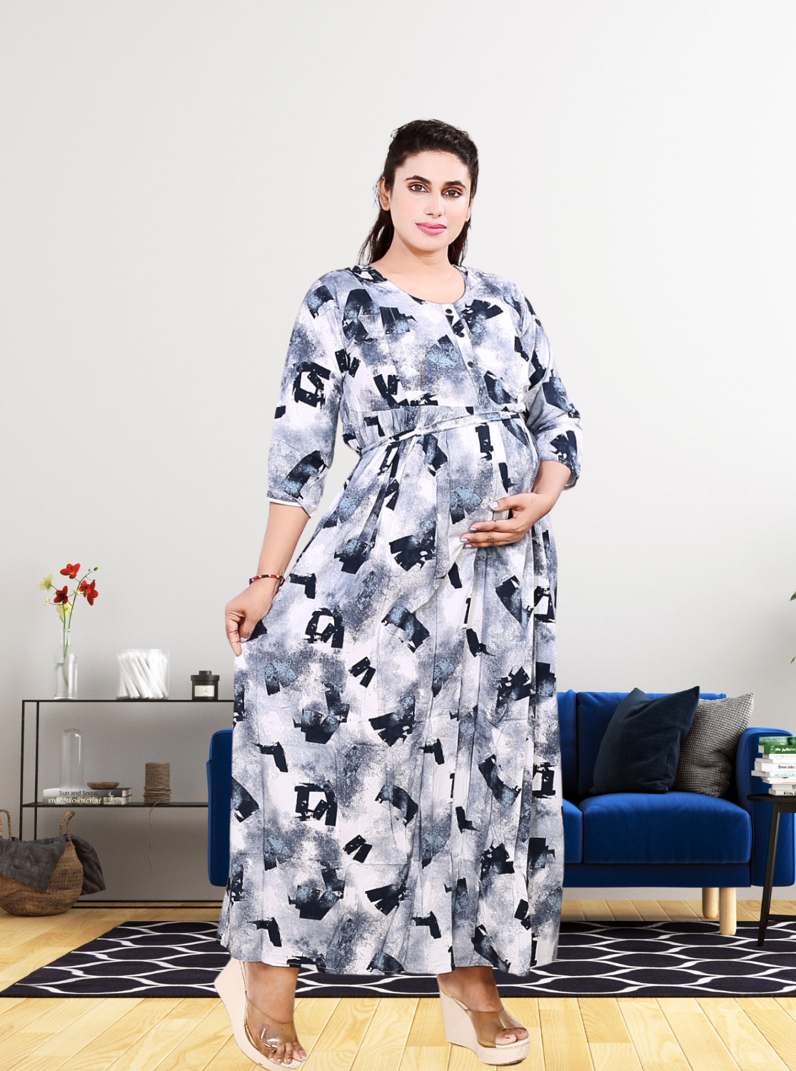 Soft Rayon4-IN-ONE Mom's Feeding & Casual Wear| Pre & Post Maternity Wear | Fancy Long Frock | Best Choice for Pregnancy Women (FIO-F)
