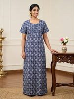MANGAI Cotton Printed Pleated Model Half Sleeve 5XL Size Nighties withFancy Neck | With Side Pocket (5PZ)