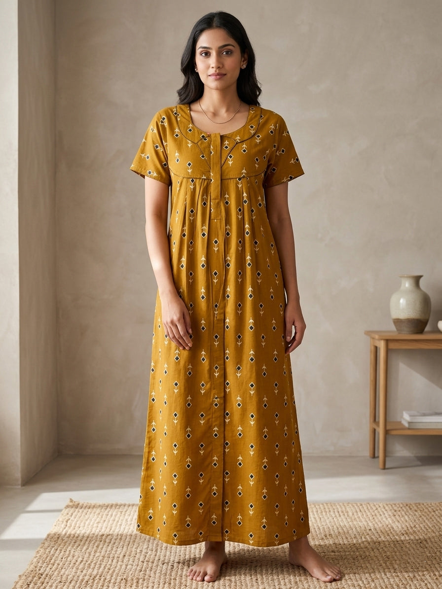 MANGAI Cotton Printed Pleated Model Half Sleeve 3XL Size Shrinkage Free Nighties (3PZ)