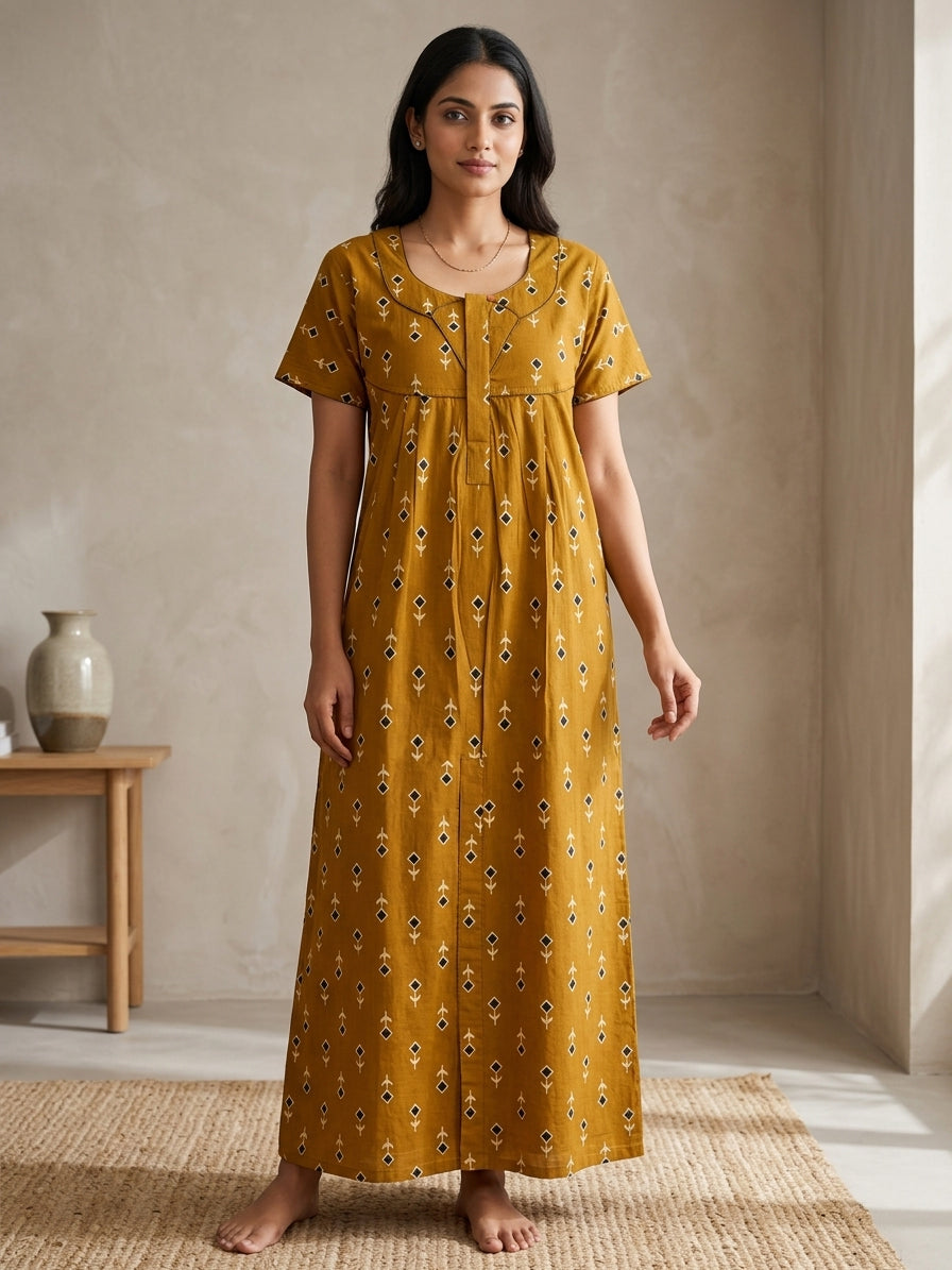 MANGAI Cotton Printed Pleated Model Half Sleeve 3XL Size Shrinkage Free Nighties (3PZ)