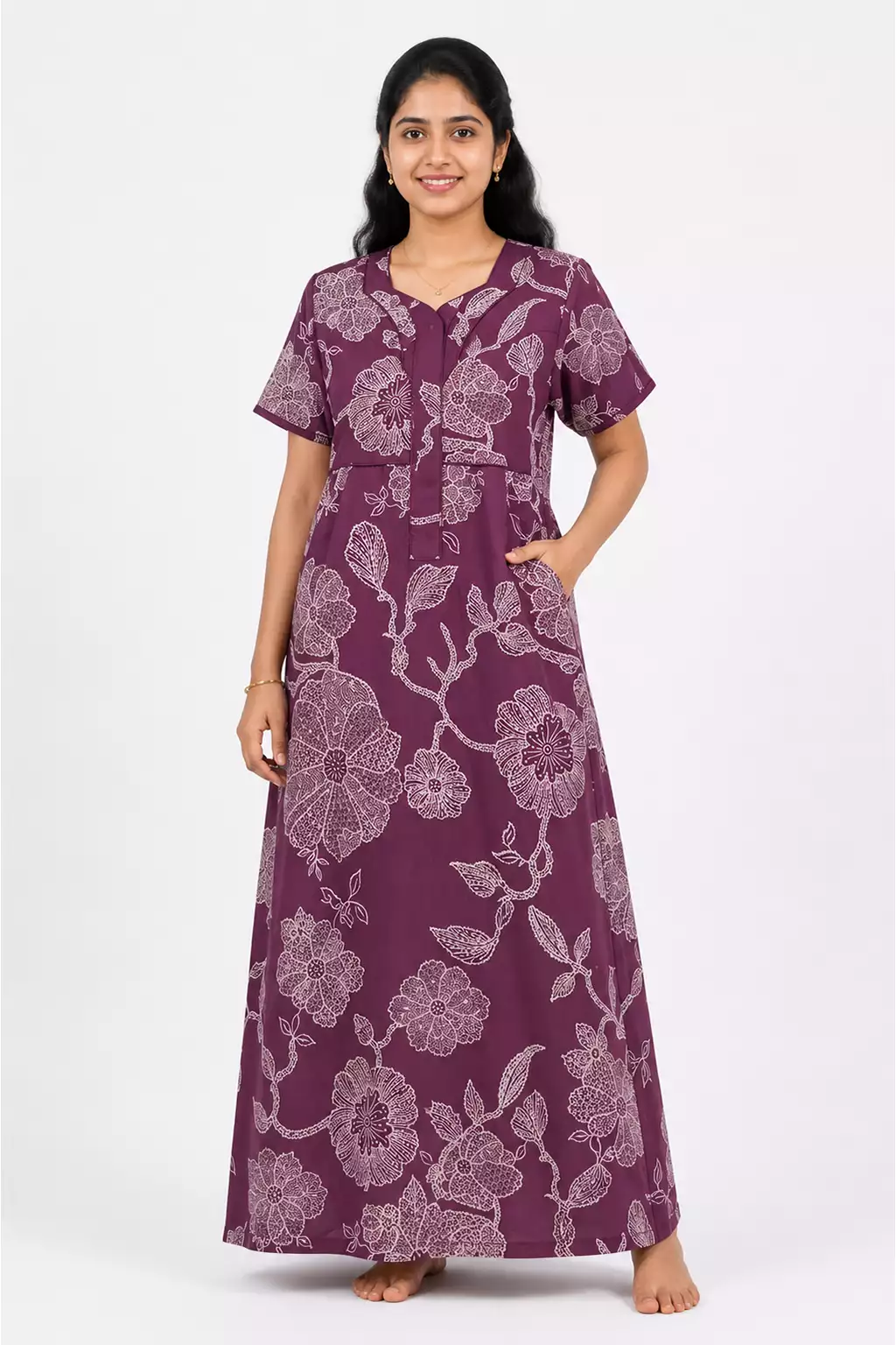 MANGAI Premium Cotton Printed Pleated Model Half Sleeve 4XL Size Nighties - Fancy Neck | With Side Pocket |Shrinkage Free Nighties | Trendy Collection's for Stylish Women's (4PZ)