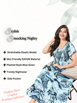 MANGAI RAYON Smocking Nighty | Beautiful Pleated Design | Side Pocket | Stylish Nighty for Trendy Women's | Your Perfect Nightwear Collection's (SRN)