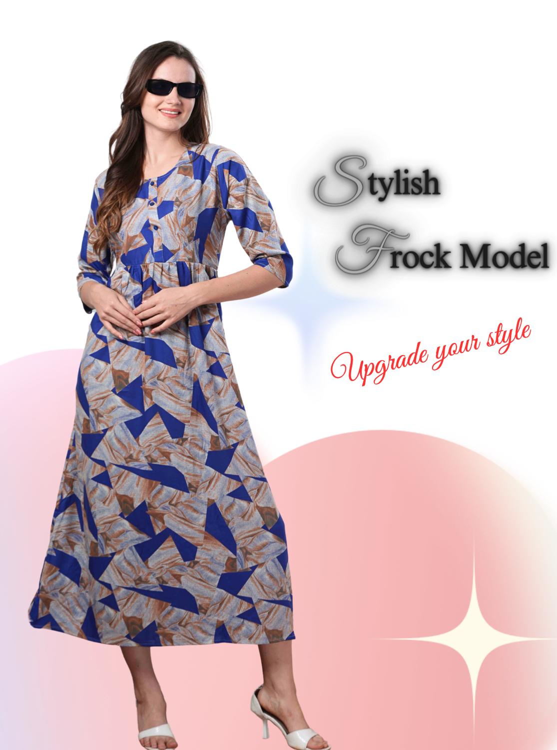 Latest Arrivals ONLY MINE Premium Rayon FROCK Model Pleated Nighties - Style 3/4 Length Sleeve | Soft & Smooth Cloths | Stylish Look | Perfect Nightdress for Trendy Women's (RCP)