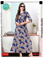 Latest Arrivals ONLY MINE Premium Rayon FROCK Model Pleated Nighties - Style 3/4 Length Sleeve | Soft & Smooth Cloths | Stylish Look | Perfect Nightdress for Trendy Women's (RCP)