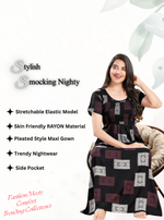 MANGAI RAYON Smocking Nighty | Beautiful Pleated Design | Side Pocket | Stylish Nighty for Trendy Women's | Your Perfect Nightwear Collection's (SRN)