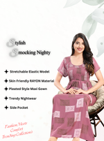 MANGAI RAYON Smocking Nighty | Beautiful Pleated Design | Side Pocket | Stylish Nighty for Trendy Women's | Your Perfect Nightwear Collection's (SRN)
