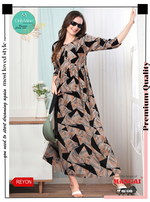 Latest Arrivals ONLY MINE Premium Rayon FROCK Model Pleated Nighties - Style 3/4 Length Sleeve | Soft & Smooth Cloths | Stylish Look | Perfect Nightdress for Trendy Women's (RCP)