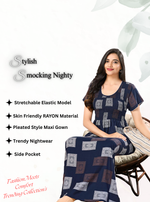 MANGAI RAYON Smocking Nighty | Beautiful Pleated Design | Side Pocket | Stylish Nighty for Trendy Women's | Your Perfect Nightwear Collection's (SRN)