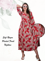 Latest Arrivals ONLY MINE Premium Rayon FROCK Model Pleated Nighties - Style 3/4 Length Sleeve | Soft & Smooth Cloths | Stylish Look | Perfect Nightdress for Trendy Women's (RCP)