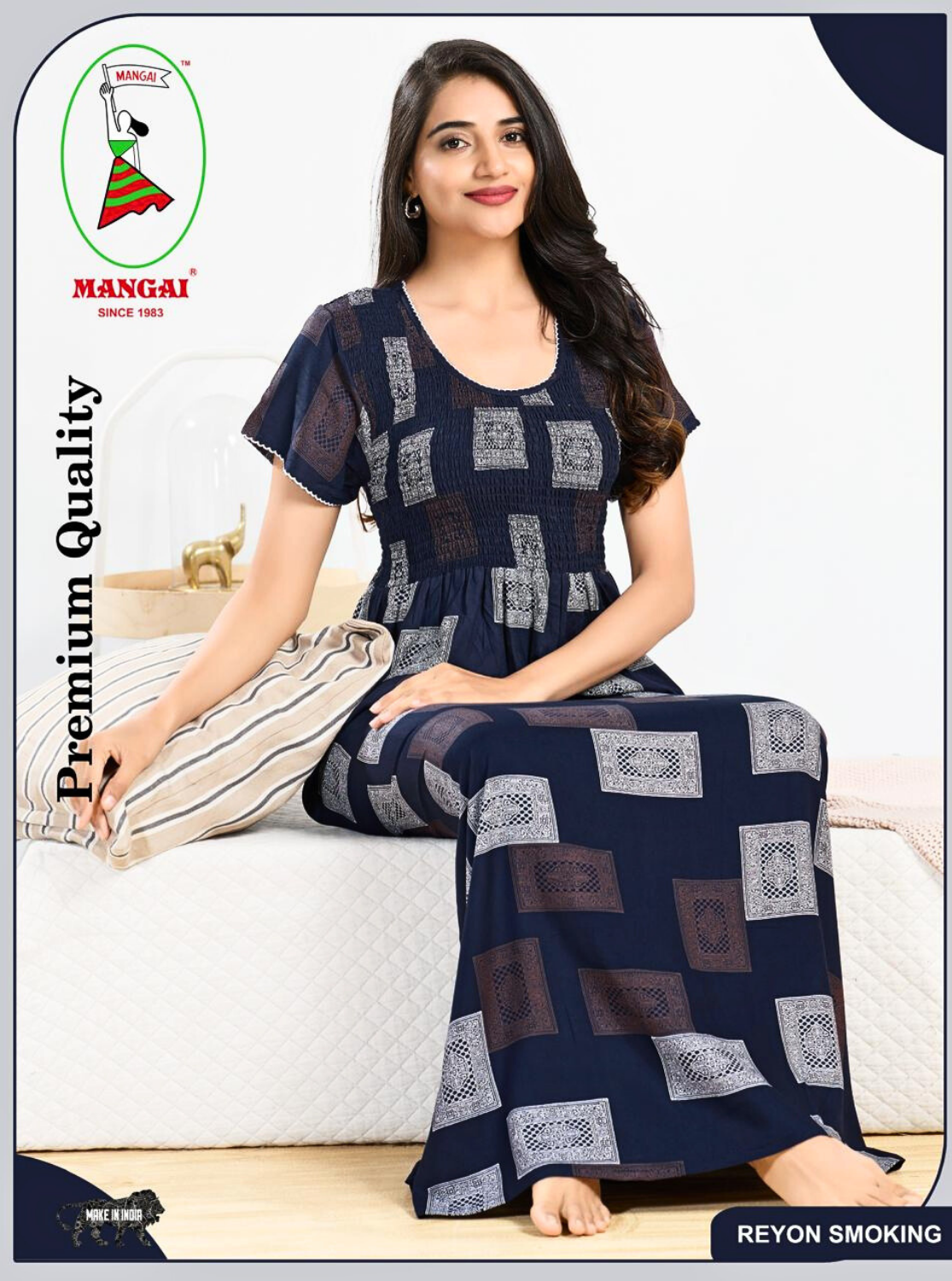 MANGAI RAYON Smocking Nighty | Beautiful Pleated Design | Side Pocket | Stylish Nighty for Trendy Women's | Your Perfect Nightwear Collection's (SRN)