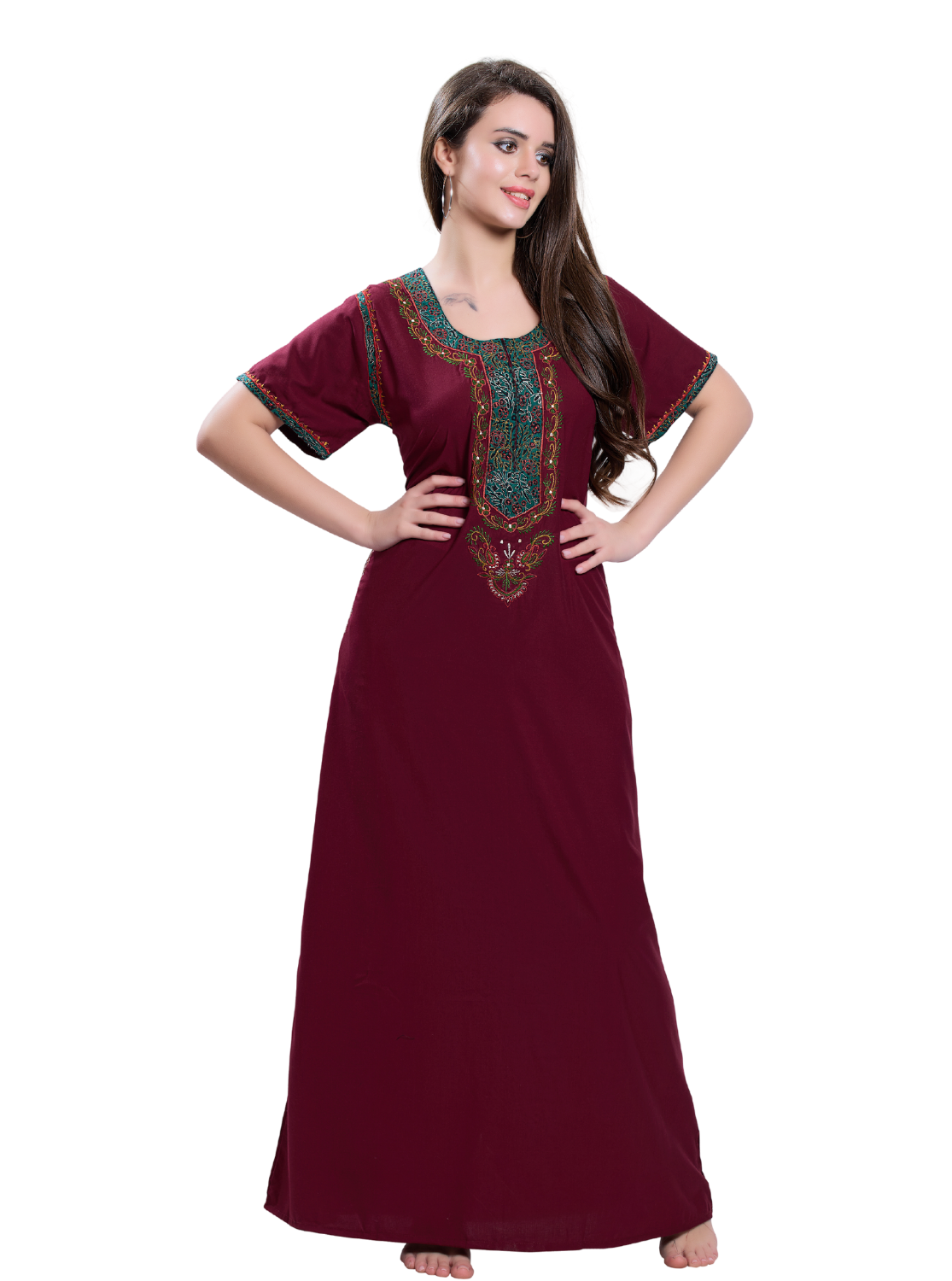 MANGAI Premium KARACHI Embroidery Nighties | Beautiful Embroidery Design's | Branded Quality | Half Sleeve | Regular Model | Stylish Nightdress for Women (KEM)