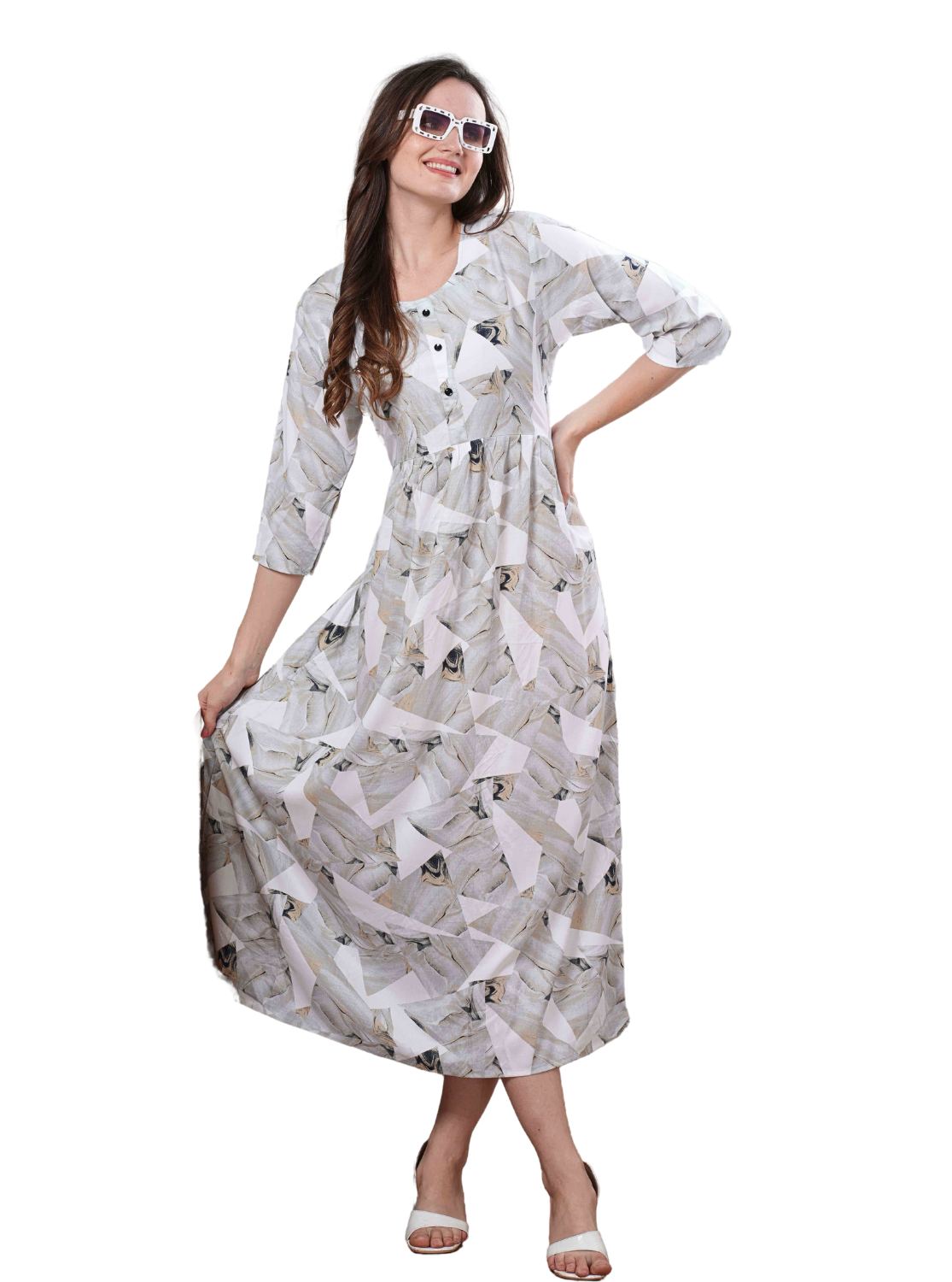 Latest Arrivals ONLY MINE Premium Rayon FROCK Model Pleated Nighties - Style 3/4 Length Sleeve | Soft & Smooth Cloths | Stylish Look | Perfect Nightdress for Trendy Women's (RCP)