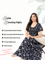 MANGAI RAYON Smocking Nighty | Beautiful Pleated Design | Side Pocket | Stylish Nighty for Trendy Women's | Your Perfect Nightwear Collection's (SRN)