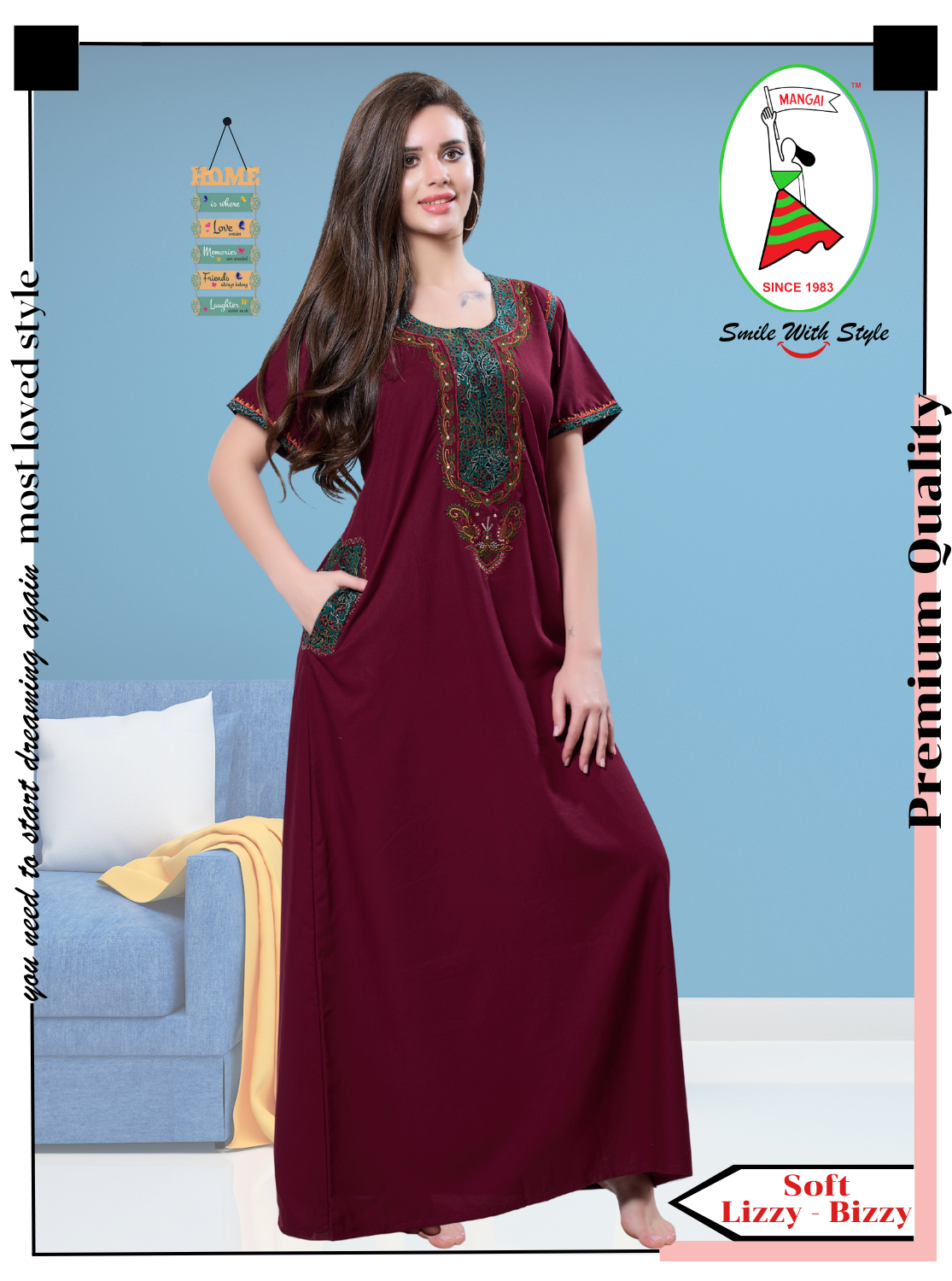 MANGAI Premium KARACHI Embroidery Nighties | Beautiful Embroidery Design's | Branded Quality | Half Sleeve | Regular Model | Stylish Nightdress for Women (KEM)