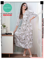 Latest Arrivals ONLY MINE Premium Rayon FROCK Model Pleated Nighties - Style 3/4 Length Sleeve | Soft & Smooth Cloths | Stylish Look | Perfect Nightdress for Trendy Women's (RCP)