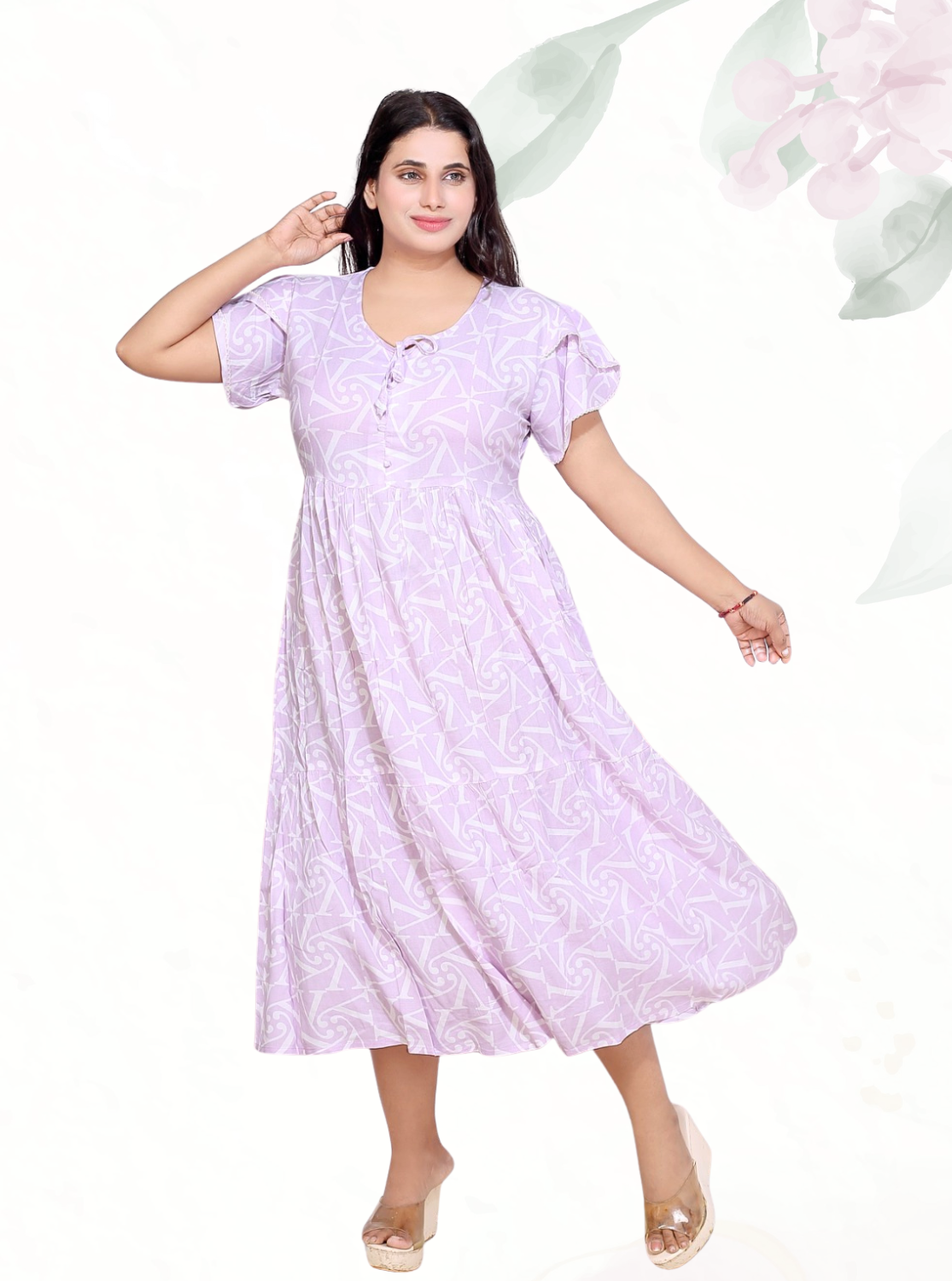 Rayon MAXI FROCK Model Nighties | Fancy Petal Sleeve | Fancy Neck & Side Pocket | Pleated Frock MAXI Style | Trendy Collection's for Stylish Women & Teenage Girl (FSF)