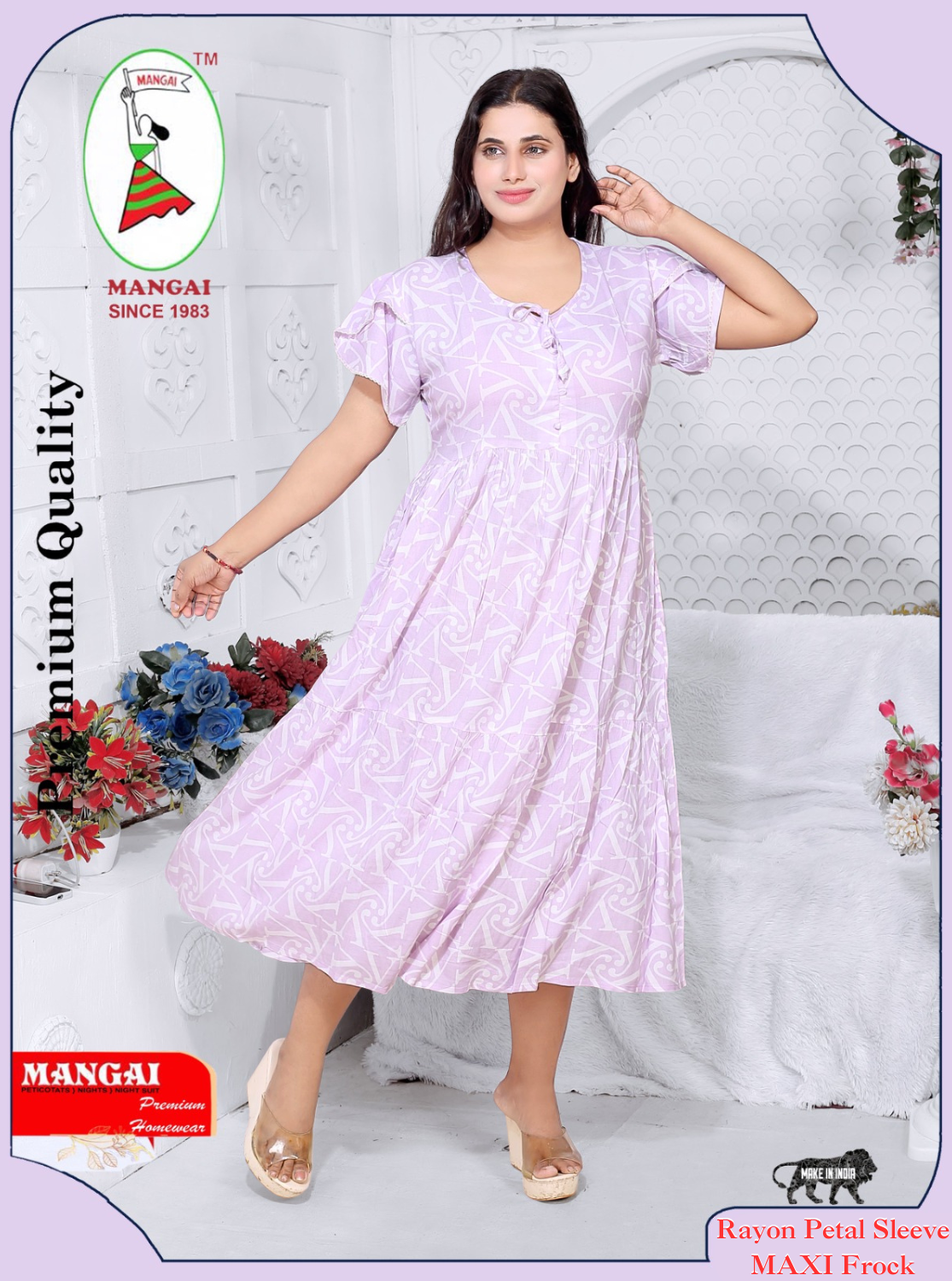 Rayon MAXI FROCK Model Nighties | Fancy Petal Sleeve | Fancy Neck & Side Pocket | Pleated Frock MAXI Style | Trendy Collection's for Stylish Women & Teenage Girl (FSF)