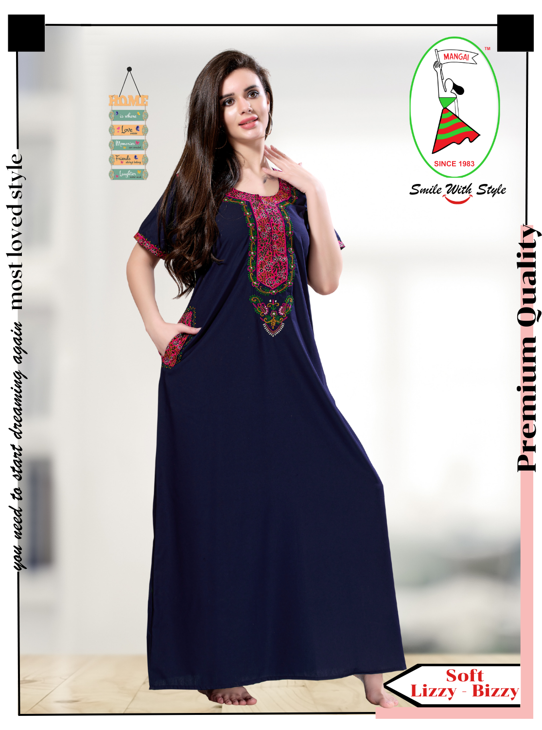 MANGAI Premium KARACHI Embroidery Nighties | Beautiful Embroidery Design's | Branded Quality | Half Sleeve | Regular Model | Stylish Nightdress for Women (KEM)