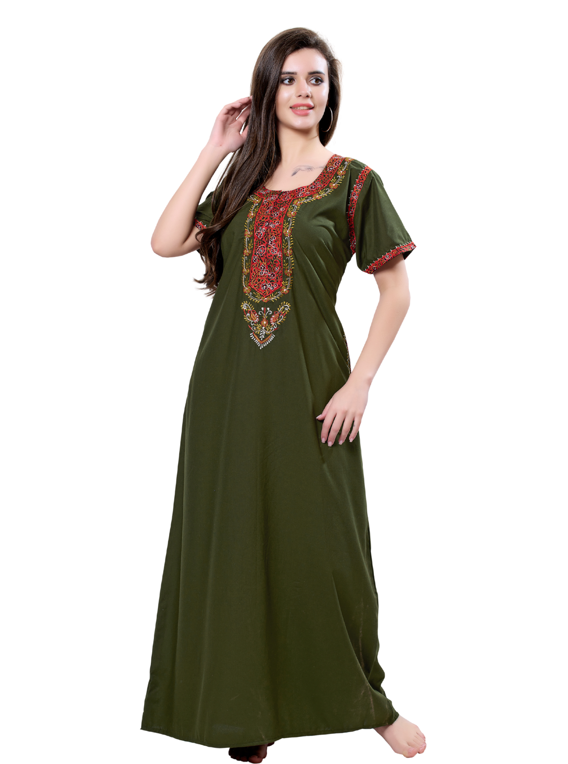 MANGAI Premium KARACHI Embroidery Nighties | Beautiful Embroidery Design's | Branded Quality | Half Sleeve | Regular Model | Stylish Nightdress for Women (KEM)