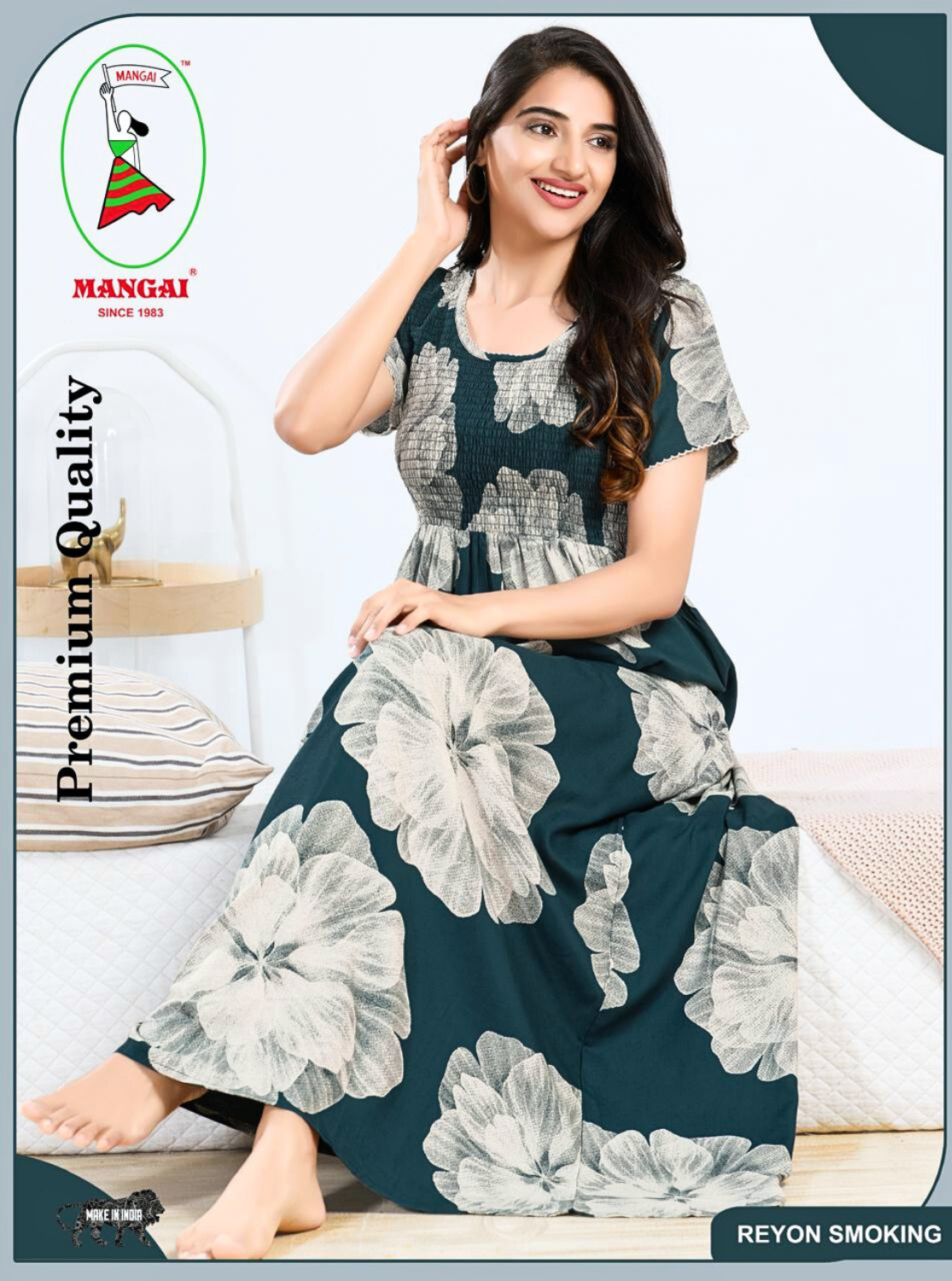 MANGAI RAYON Smocking Nighty | Beautiful Pleated Design | Side Pocket | Stylish Nighty for Trendy Women's | Your Perfect Nightwear Collection's (SRN)