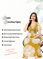 MANGAI RAYON Smocking Nighty | Beautiful Pleated Design | Side Pocket | Stylish Nighty for Trendy Women's | Your Perfect Nightwear Collection's (SRN)