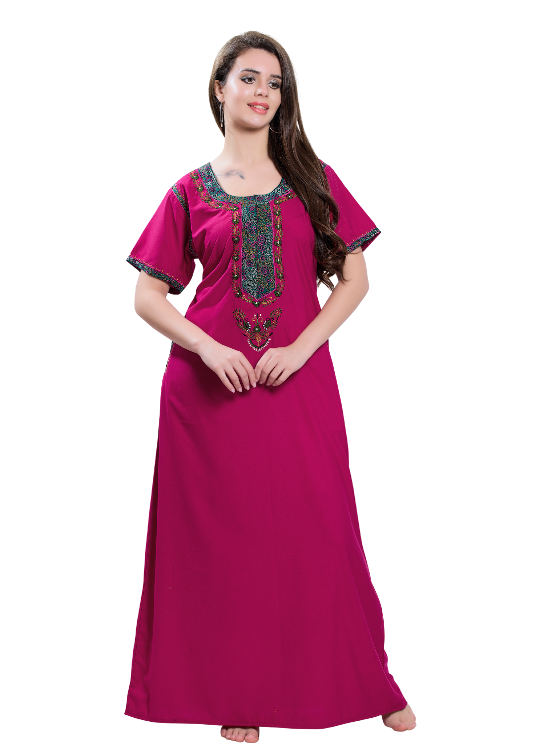 MANGAI Premium KARACHI Embroidery Nighties | Beautiful Embroidery Design's | Branded Quality | Half Sleeve | Regular Model | Stylish Nightdress for Women (KEM)