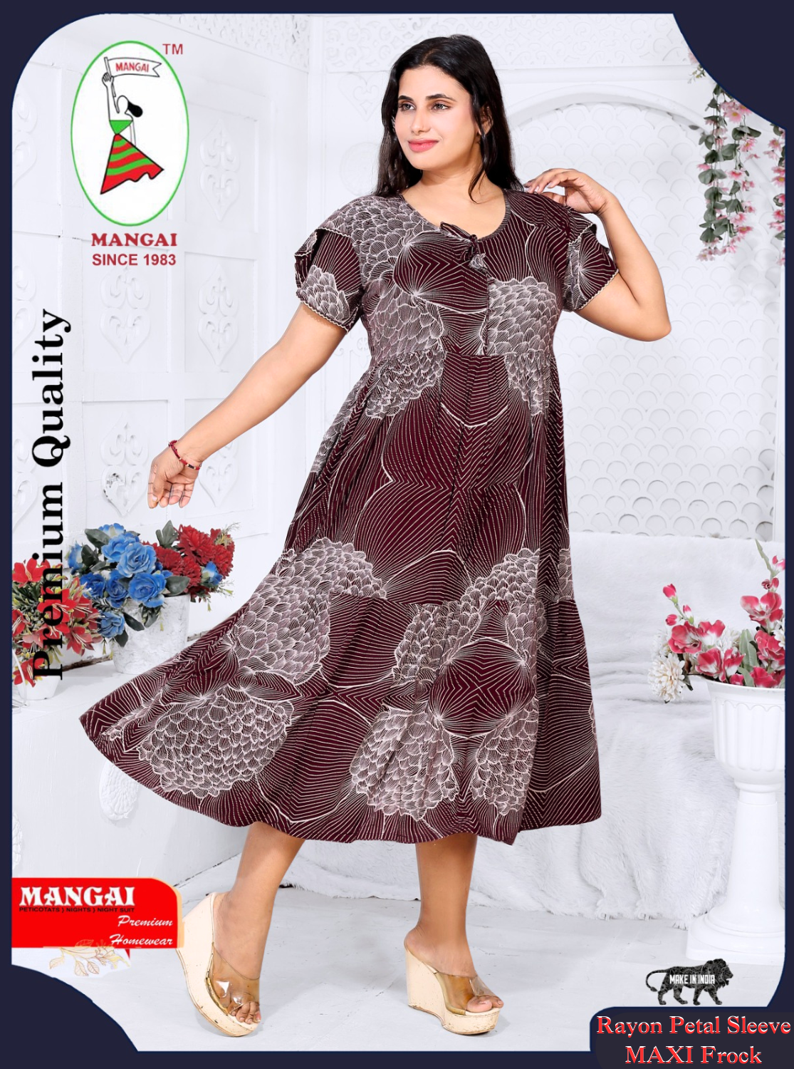 Rayon MAXI FROCK Model Nighties | Fancy Petal Sleeve | Fancy Neck & Side Pocket | Pleated Frock MAXI Style | Trendy Collection's for Stylish Women & Teenage Girl (FSF)