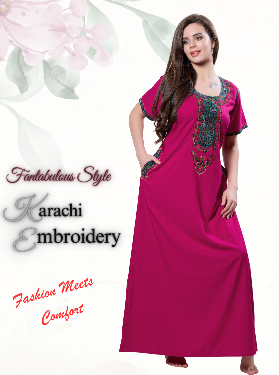 MANGAI Premium KARACHI Embroidery Nighties | Beautiful Embroidery Design's | Branded Quality | Half Sleeve | Regular Model | Stylish Nightdress for Women (KEM)