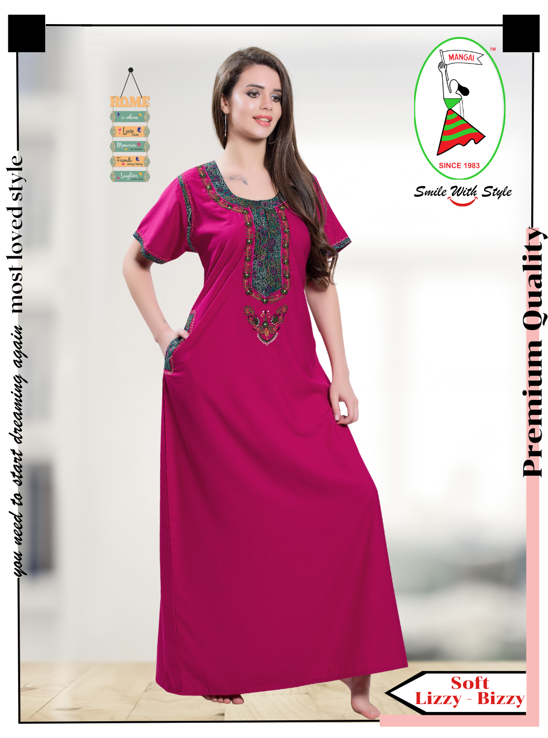 MANGAI Premium KARACHI Embroidery Nighties | Beautiful Embroidery Design's | Branded Quality | Half Sleeve | Regular Model | Stylish Nightdress for Women (KEM)