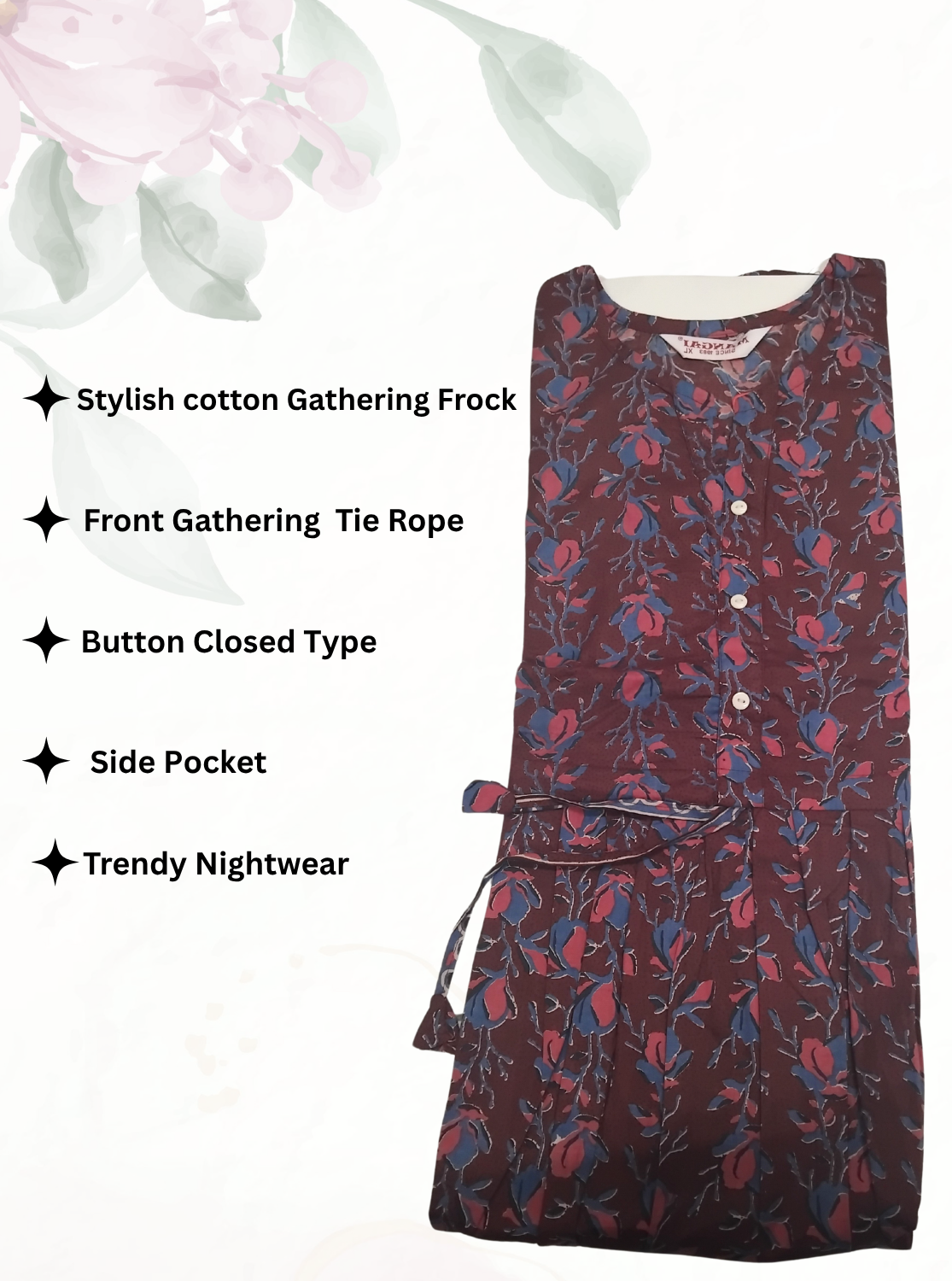 Cotton Gathering Frock for Summer Arrivals | Side Pocket | Elegant Casual Night Wear for Trendy Women's (FKC)