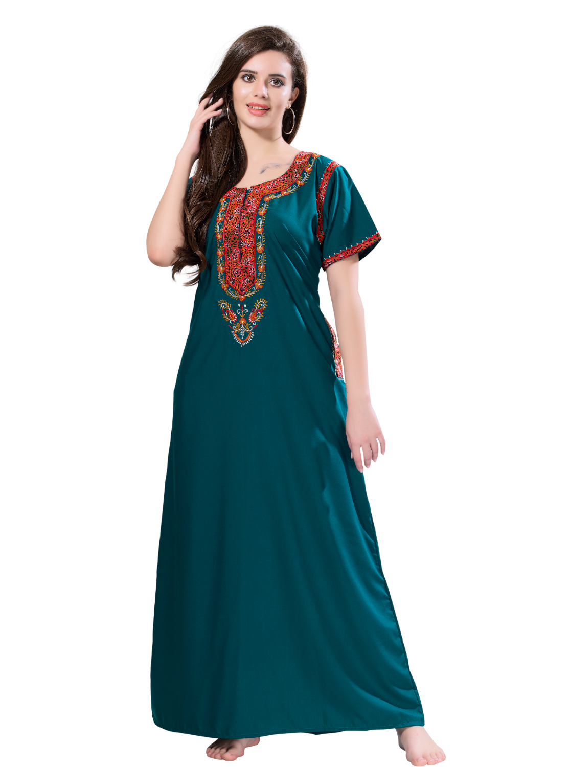 MANGAI Premium KARACHI Embroidery Nighties | Beautiful Embroidery Design's | Branded Quality | Half Sleeve | Regular Model | Stylish Nightdress for Women (KEM)